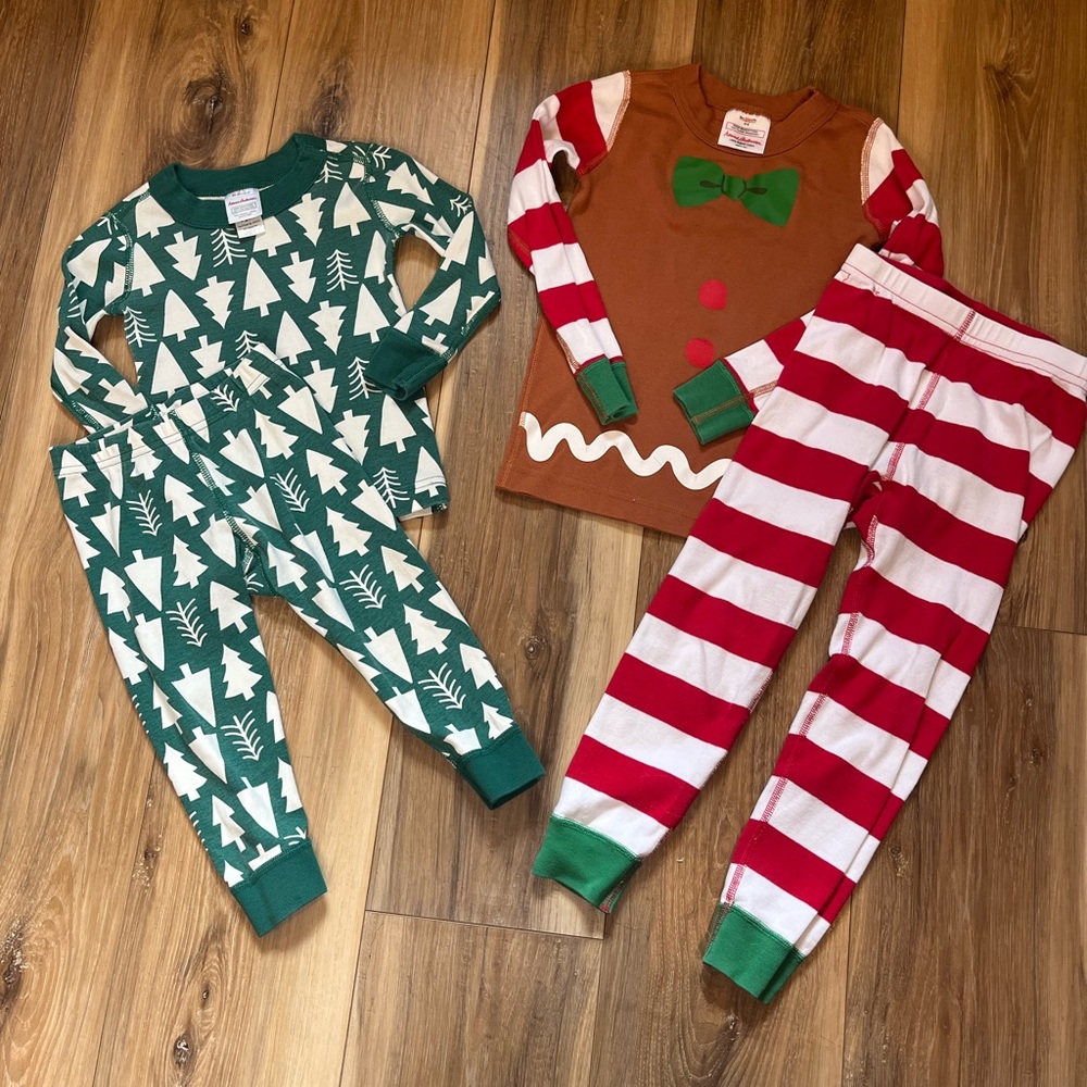 Hanna Andersson Organic Cotton Christmas Pajama Set Tree & Gingerbread 2t/4t